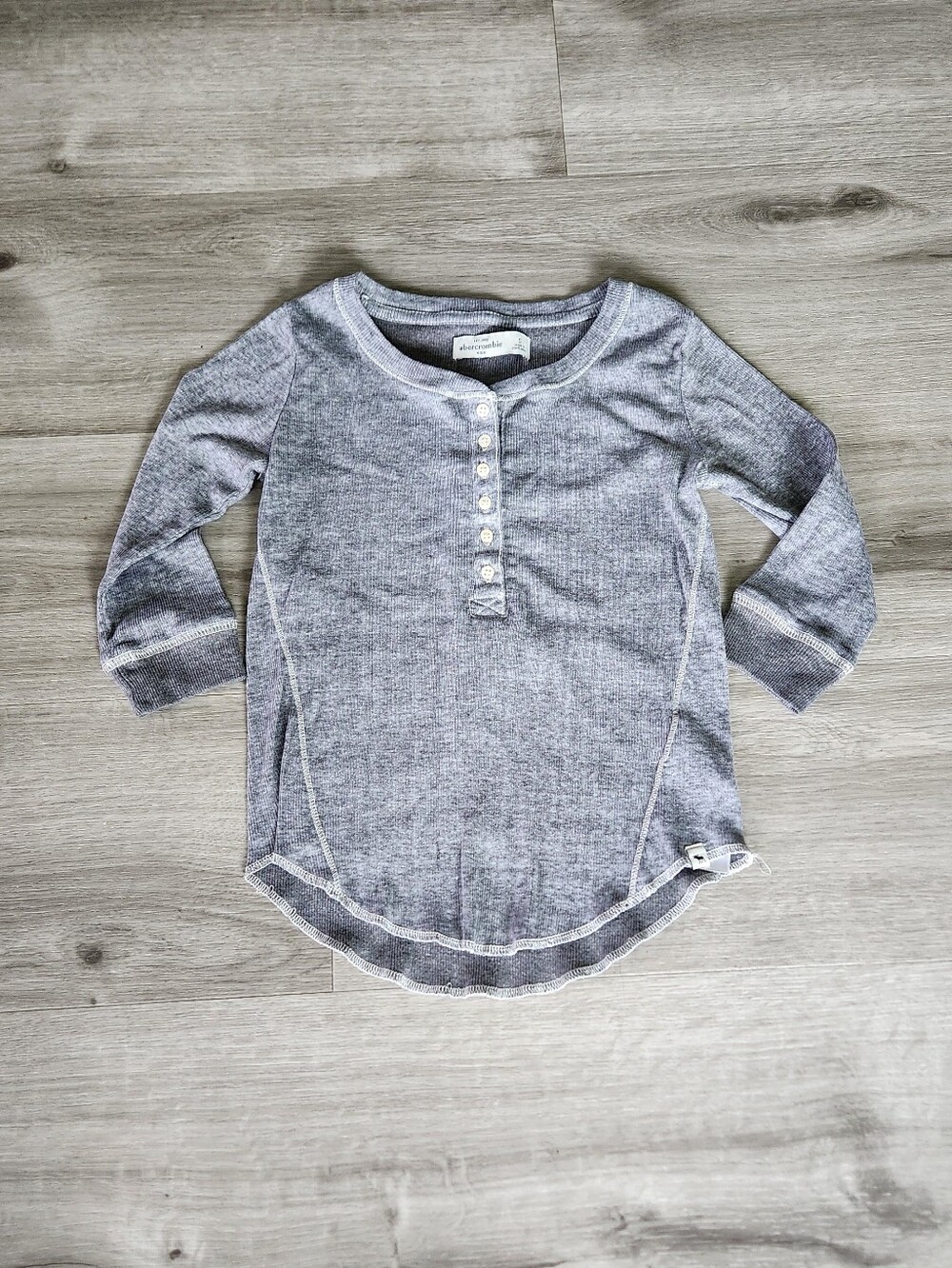 Vintage Girls' Abercrombie & Fitch Ribbed Henley Top 3/4 Sleeve Y2k Small Gray
